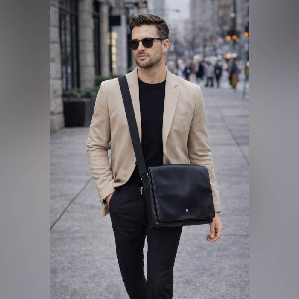 Lamborghini Sleek Black Messenger Bag